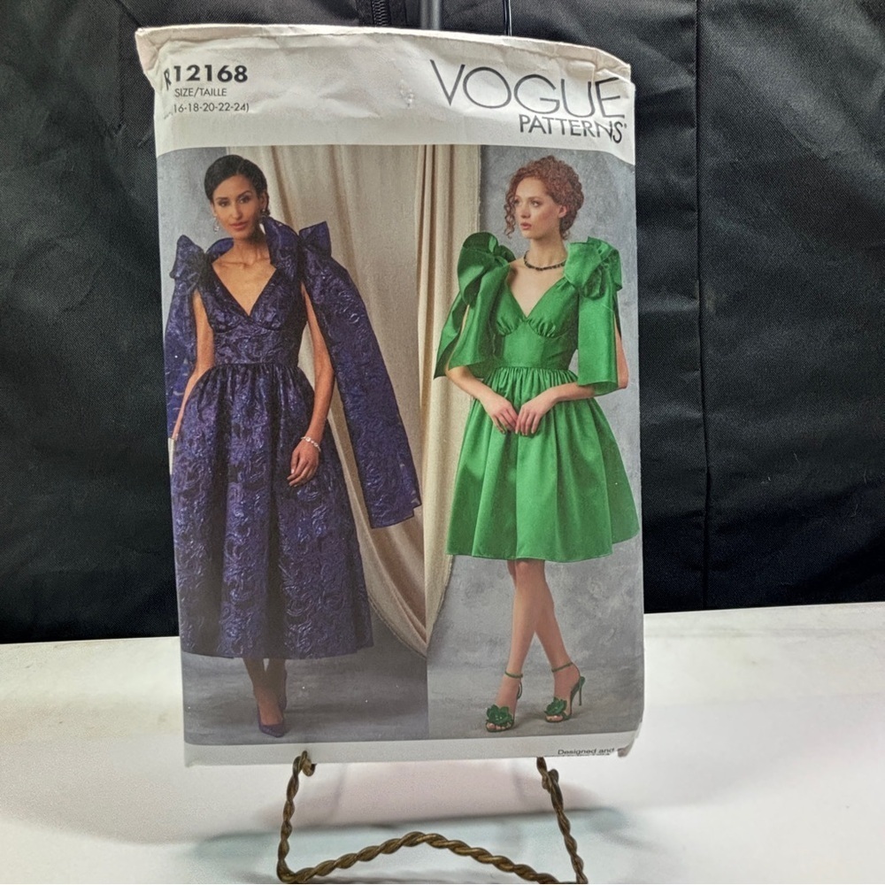 Vogue R12168 Deep-V Evening Gown w Shoulder Bows, Petticoat Sz 16-24 Evening
